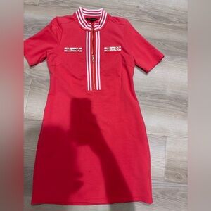 Boston Proper Red and White Striped Sweater with Gold Zipper